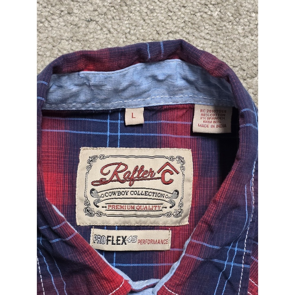 Rafter C Shirt Red Pro-Flex Performance Pearl Snap Western Mens L Blue Red Plaid - Picture 5 of 16